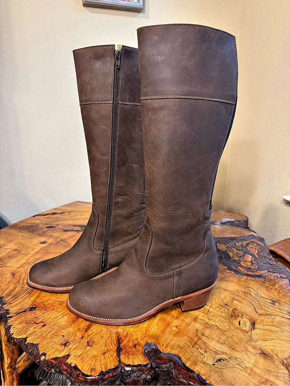 Adelante The Condesa Brown Leather Knee-High Heeled Boots US 10